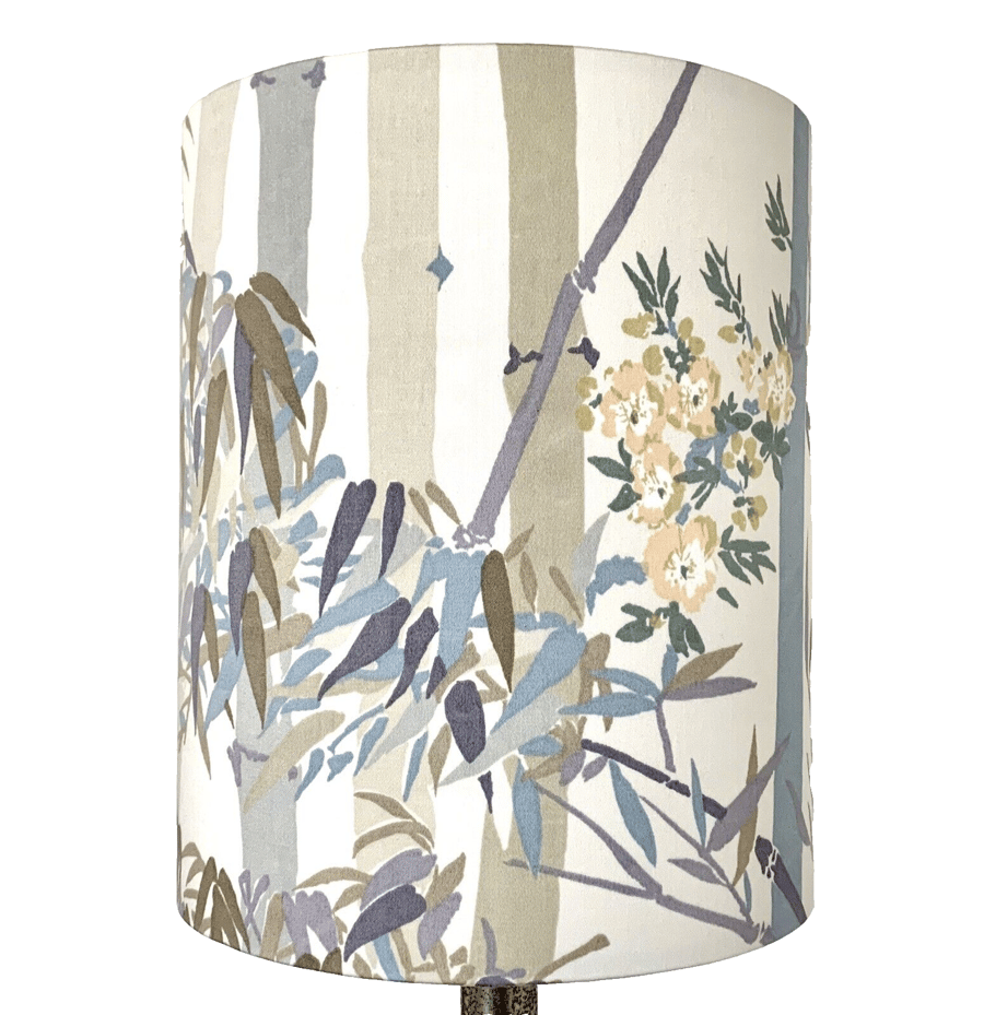 Pastel Bamboo Oriental Chinoiserie Peach Flower Lampshade 70s 80s vintage fabric