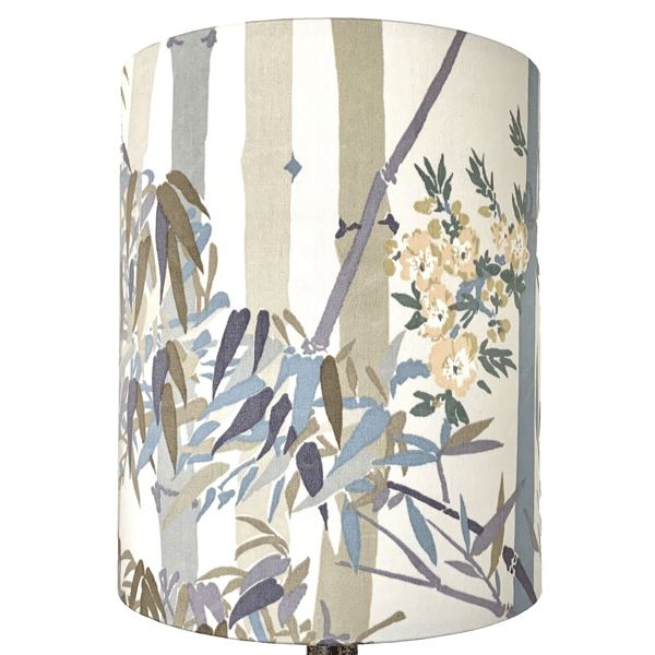 Pastel Bamboo Oriental Chinoiserie Peach Flower Lampshade 70s 80s vintage fabric