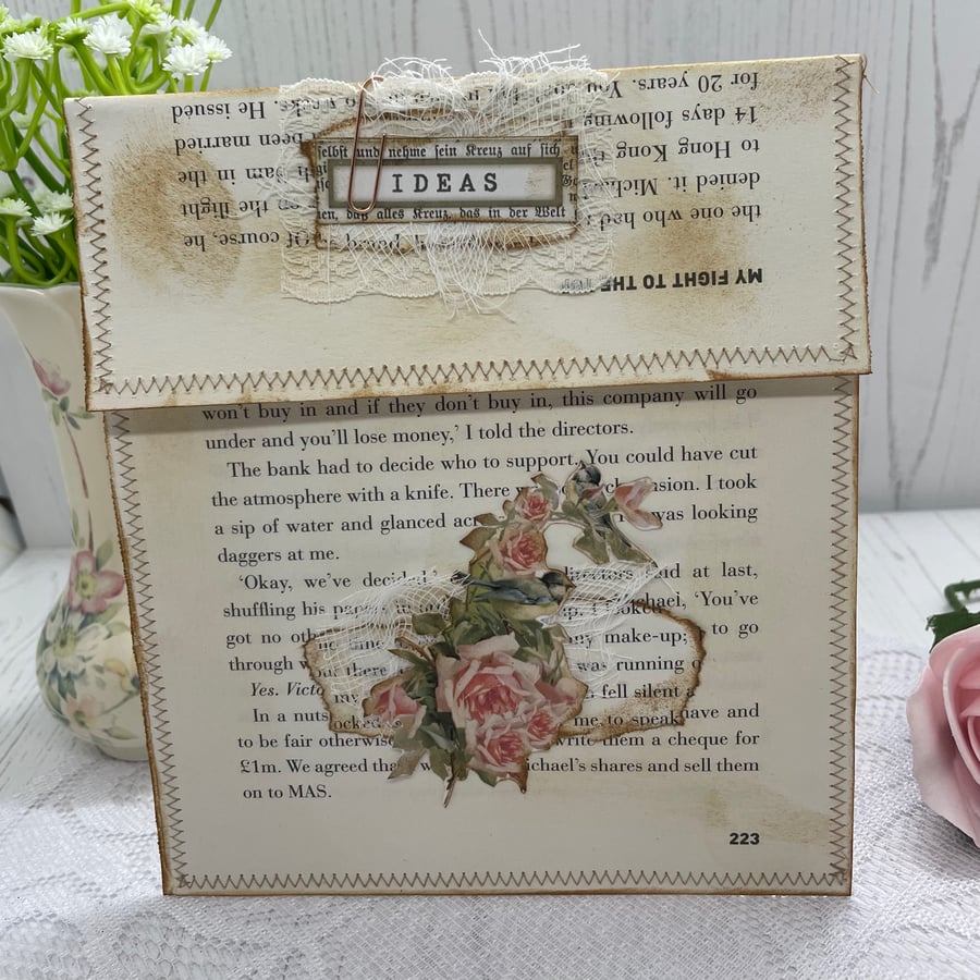 Shabby chic book page pocket for journaling PB11