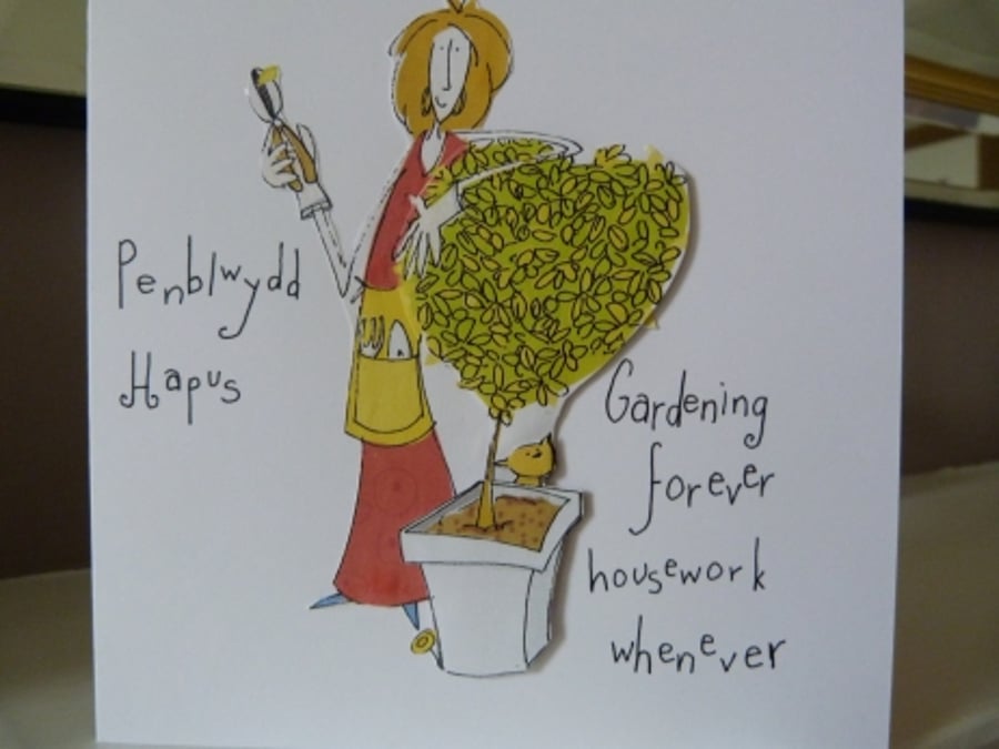 Fun Gardening Birthday Card - Penblwydd Hapus