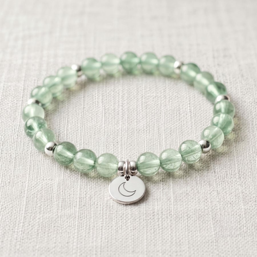 Green Fluorite Crystal Bracelet, Heart Healing, Personalised Gift
