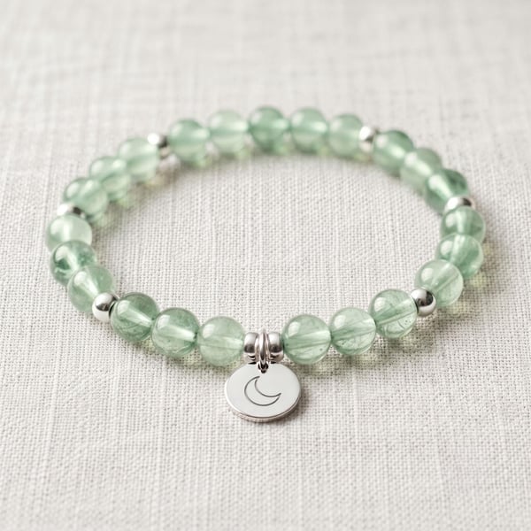 Green Fluorite Crystal Bracelet, Heart Healing, Personalised Gift