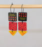 Square red yellow and black reversible earrings 