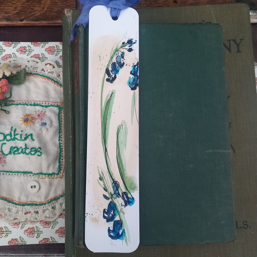 Botanical illustrated bluebell bookmark. Some thing blue. Blue wildflower 