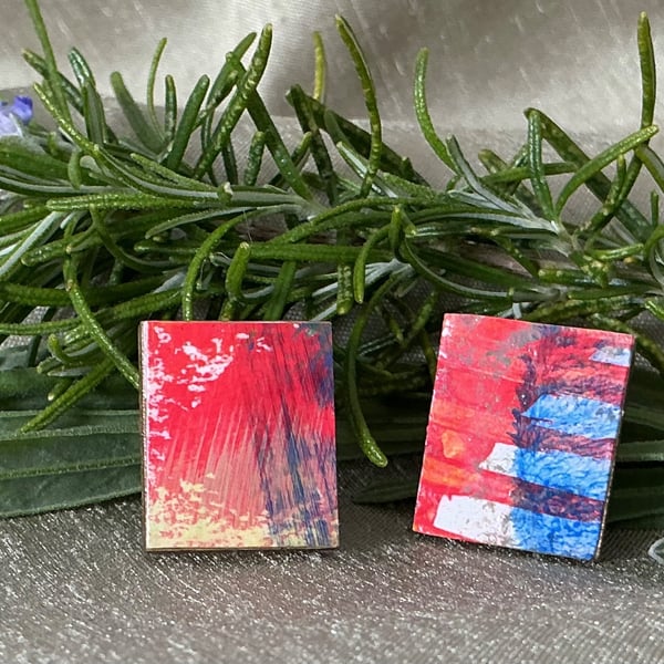 Blazing Red & Blue, Stainless Steel Post Earrings.