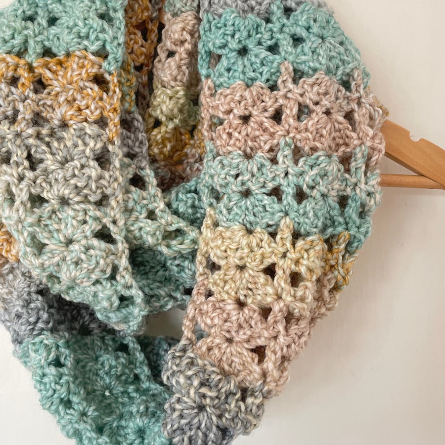 Mustard and Duck Egg Infinity Scarf - Handmade - Crochet - Chunky Scarves