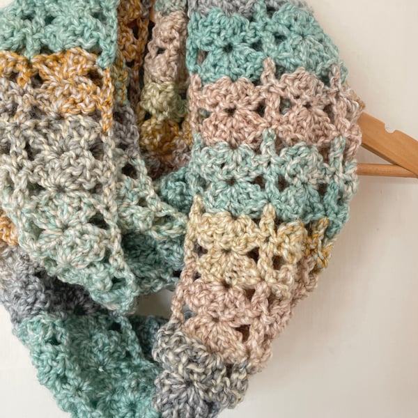 Mustard and Duck Egg Infinity Scarf - Handmade - Crochet - Chunky Scarves