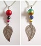 Colourful Bead Leaf Necklace - Lightweight Silver Leaf Pendant