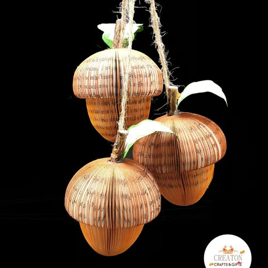Set of 3 Personalised Acorns – Handmade Book Art Gift