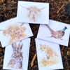 Mixed pack of 5 blank greeting cards, farm and countryside animals