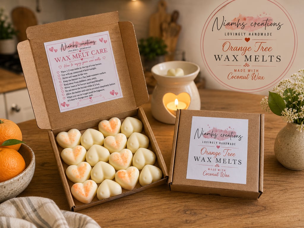 Orange Wax Heart Melts, Neroli, Petitgrain Essential Oil, Vegan, Coconut Wax
