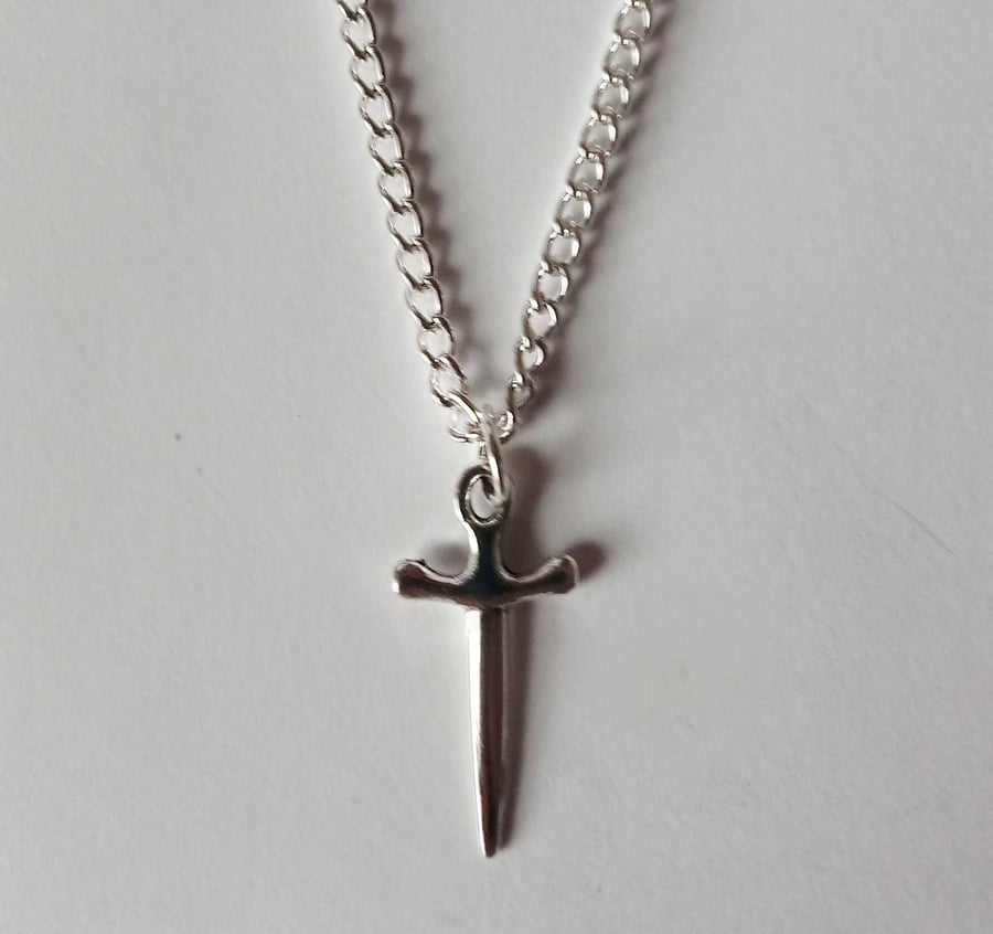 Silver Plate Athame Dagger Gothic Chain Necklace