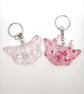 Pink Glitter Horned Cat Keyring: Kawaii Resin- Sparkly Handmade Set Friends Gift