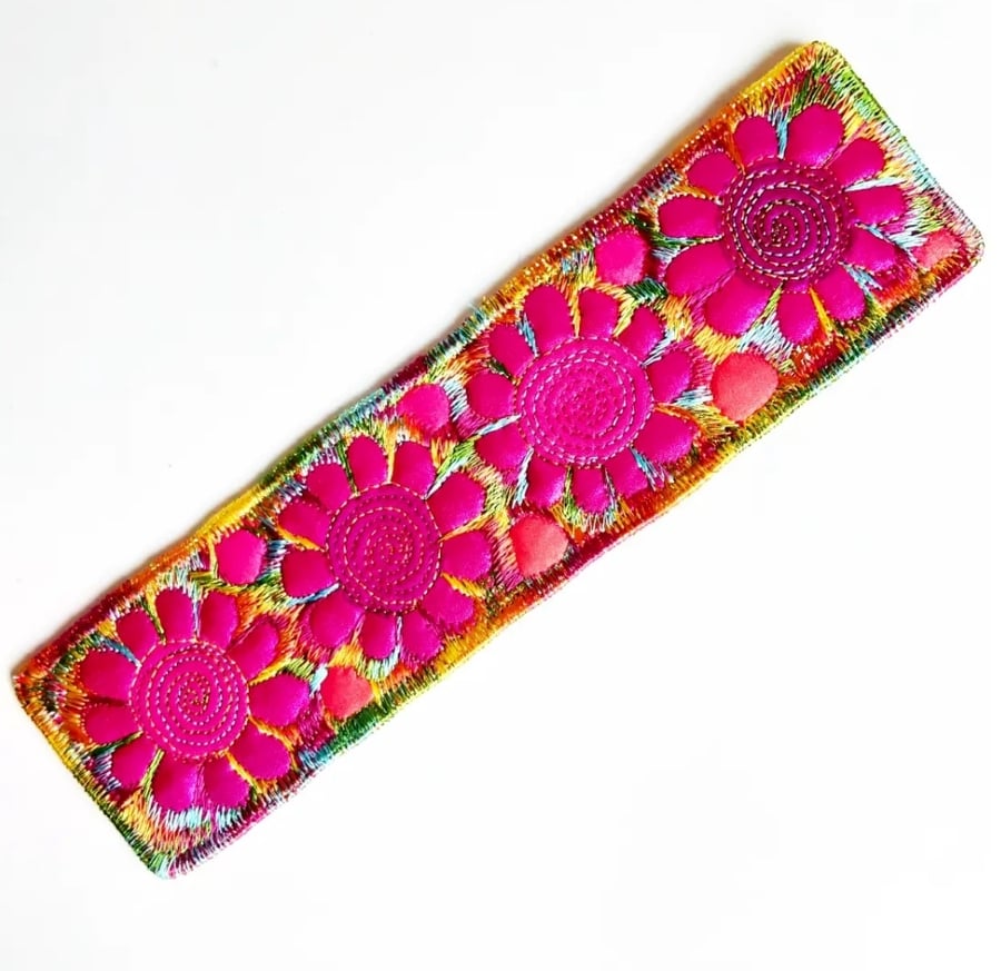 Handmade Embroidered Fabric Bookmark Textile Art Book Lover Gift 