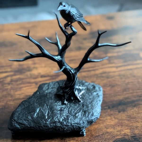 Alternative Raven on Tree Sculpture - Kate & Fate