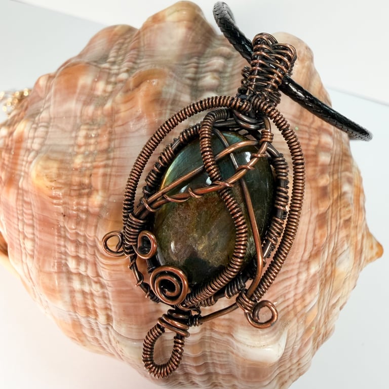 Love Tokens: Copper Wire Wrapped Labradorite Pendant On Waxed Cord Necklace
