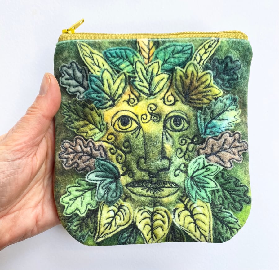 Velvet Green Man coin purse, card holder, mobile phone bag, makeup bag, pouch. 