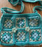 Green and blue granny square handbag with cotton lining