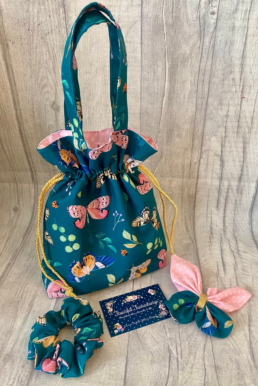 Girls Bag Set - Dolly Bag with matching hair scrunchie & Butterfly hair clip
