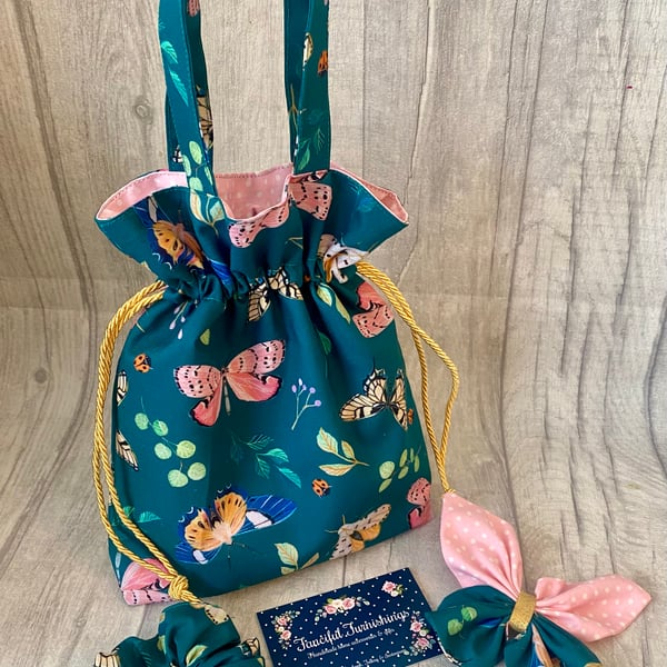 Girls Bag Set - Dolly Bag with matching hair scrunchie & Butterfly hair clip