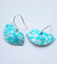 Bird earrings with flower print in turquoise and silver