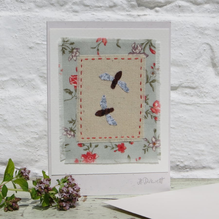 Bees! Hand-stitched miniature textile on card, full of the joys of Summer!