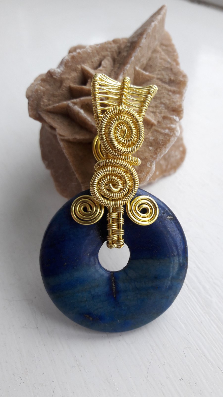 Lapis Lazuli Donut Wire Wrapped Reversible Pendant