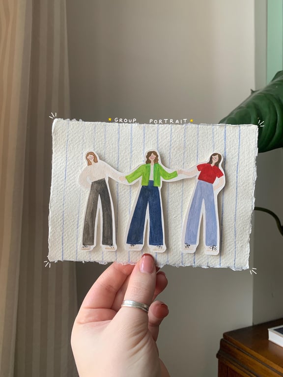 Custom Three Person Portrait Handmade Friendship Illustration