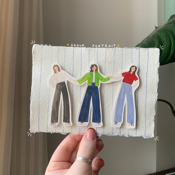 Custom Three Person Portrait Handmade Friendship Illustration