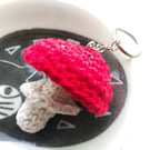 Crochet Mushroom Keyring - Red & White