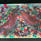 Love Birds - Original watercolour and ink painting.  Illustrative style 