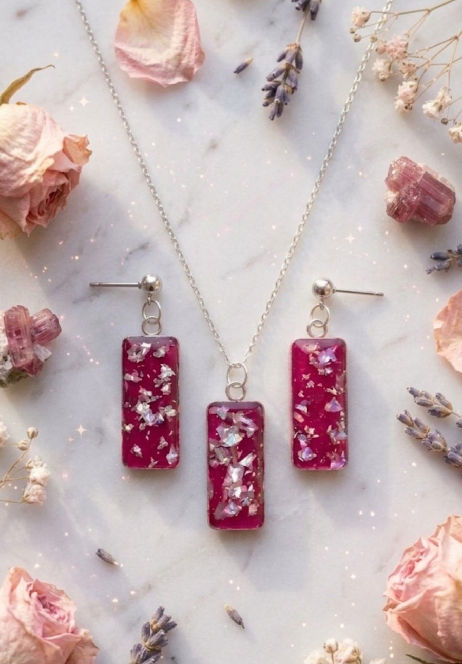 Handmade Magenta Resin Jewellery Set