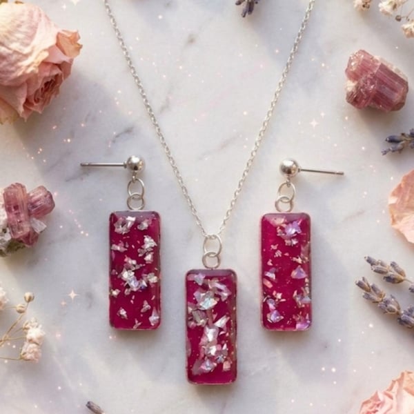 Handmade Magenta Resin Jewellery Set