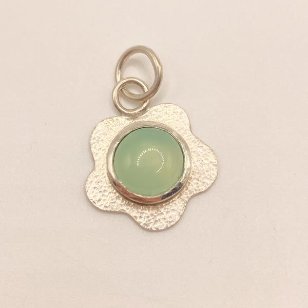 Handmade Silver Flower Pendant with Chrysoprase