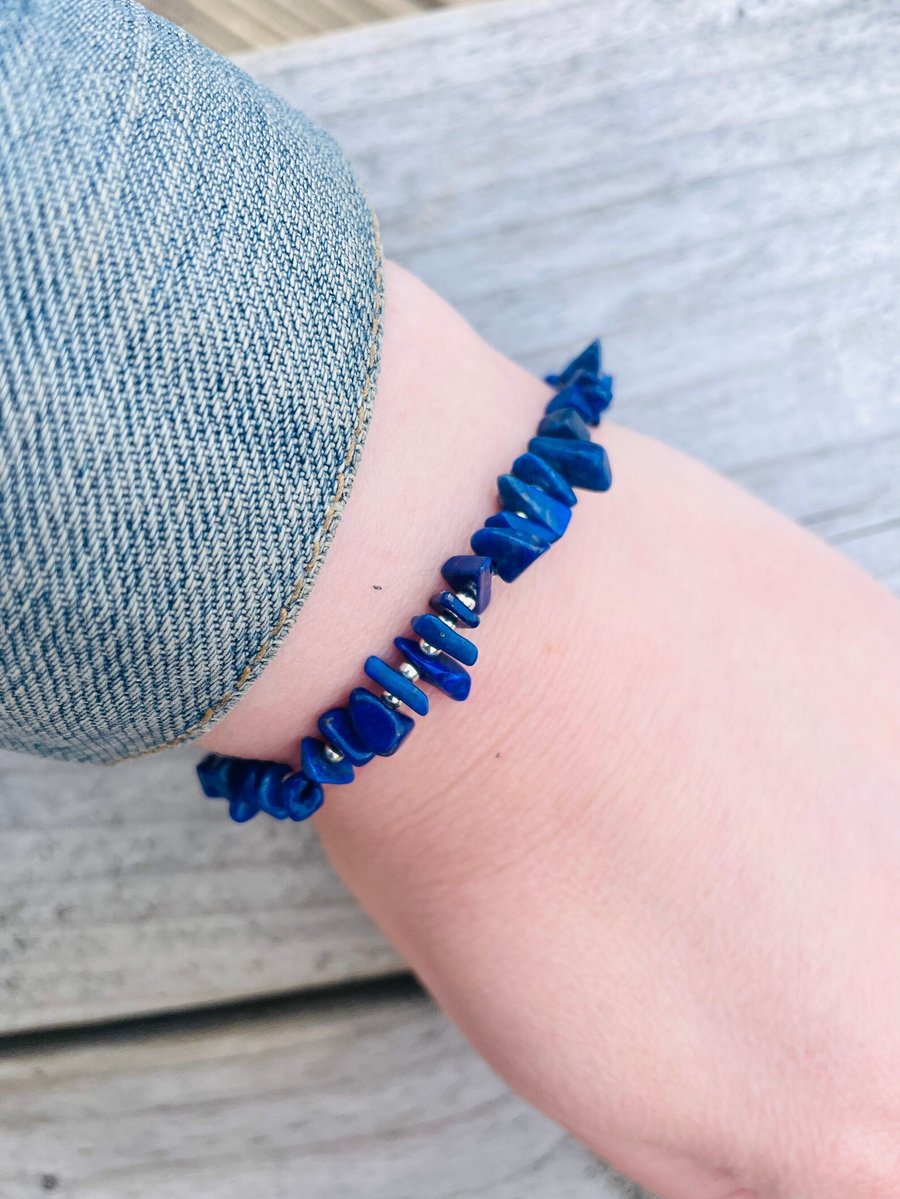 Lapis Lazuli Gemstone Beaded Bracelet,