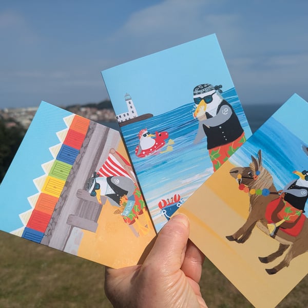 Funny seaside seagull card blank card