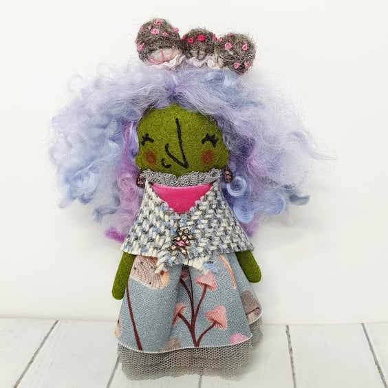 Purple Autumn Mushrooms Witch Art Doll