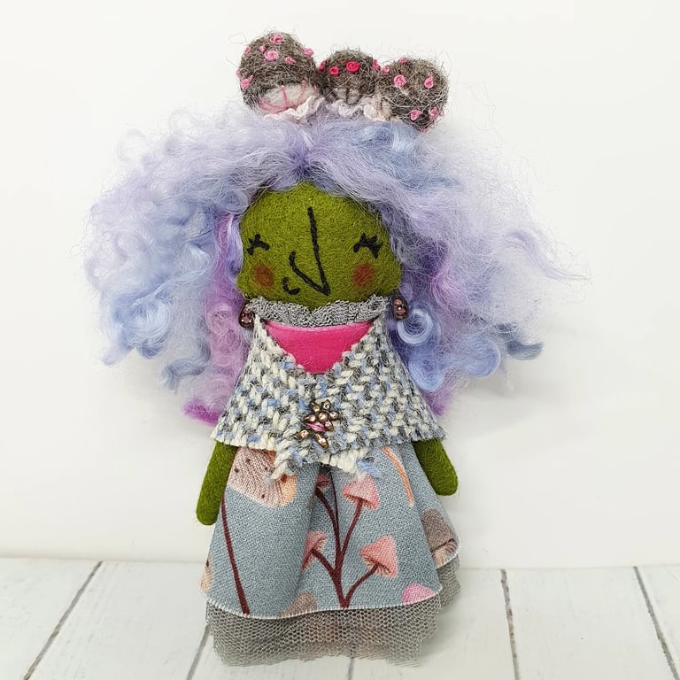 Purple Autumn Mushrooms Witch Art Doll