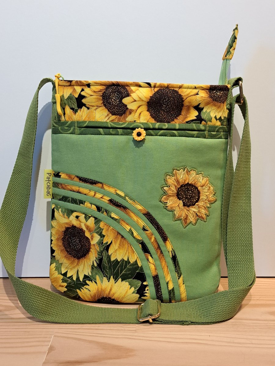 Sunflowers on lime green handbag 