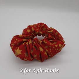 Hair band scrunchie  - Red with gold stars. 