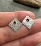 Square sterling silver garnet stud earrings, handmade jewellery