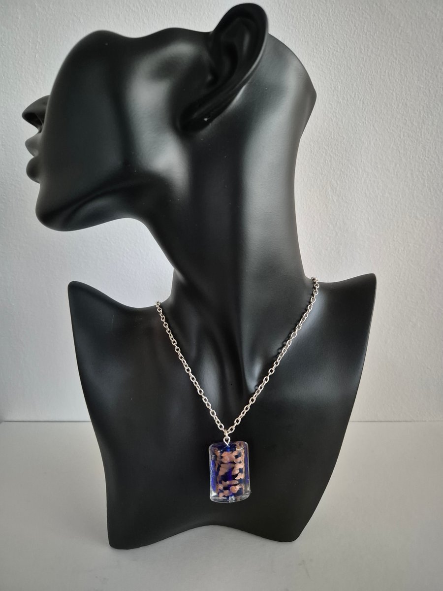 Blue and bronze glass necklace