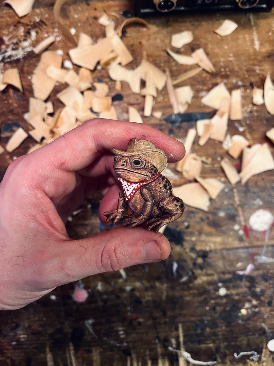 Hand Carved Cowboy Sheriff Toad