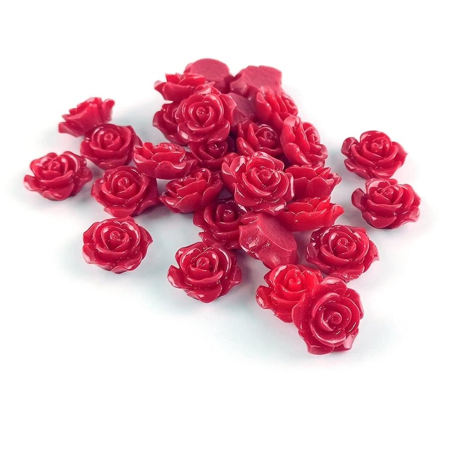 Red Resin Flower Cabochons - 15mm, Smooth, Flat Back - Pack of 30 for Jewellery 