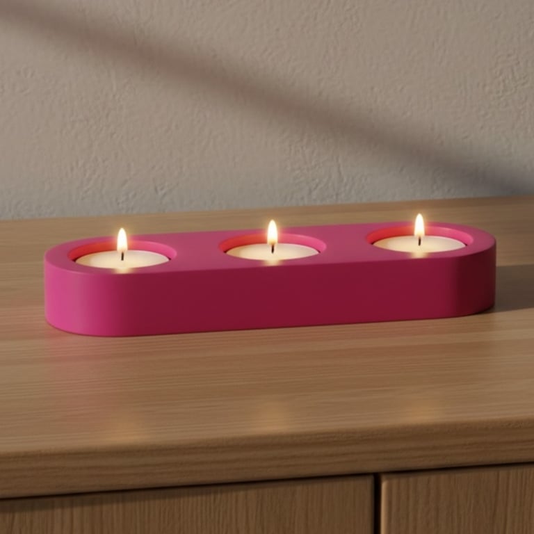 Fuchsia Pink Triple Tealight Candle Holder Handmade Home Decor Gift