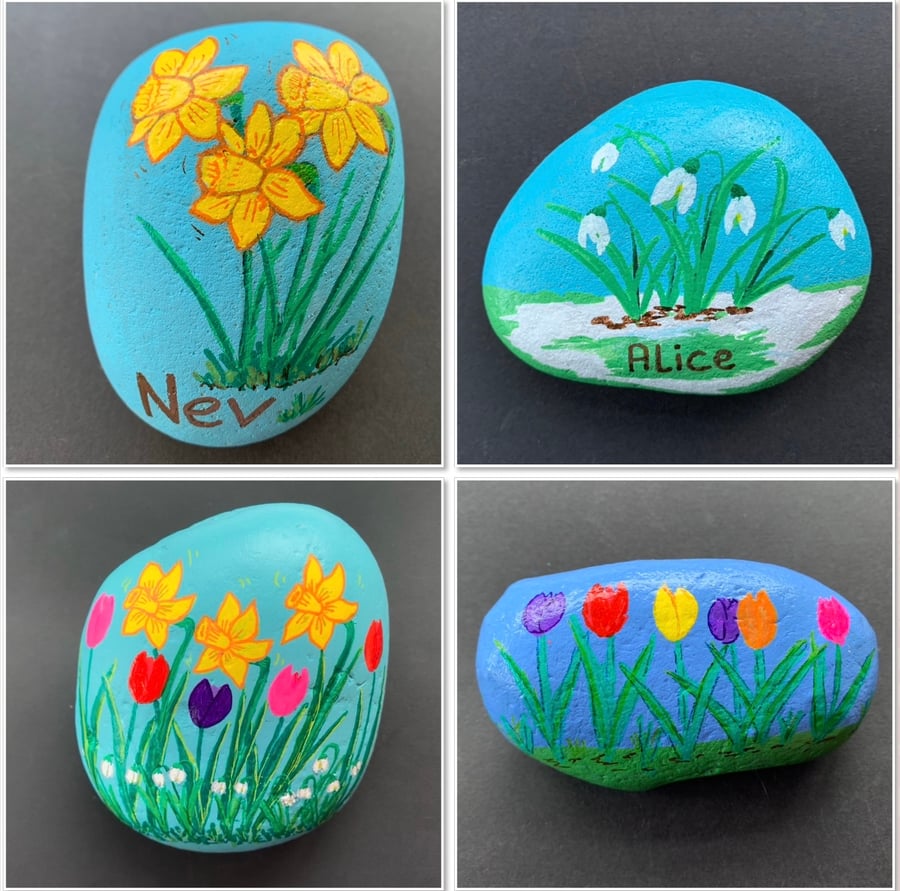Personalised Spring flower stone, Mother's Day gift for home, garden or grave