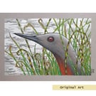 Red-Throated Diver bird portrait.  small bird drawing, original art gift