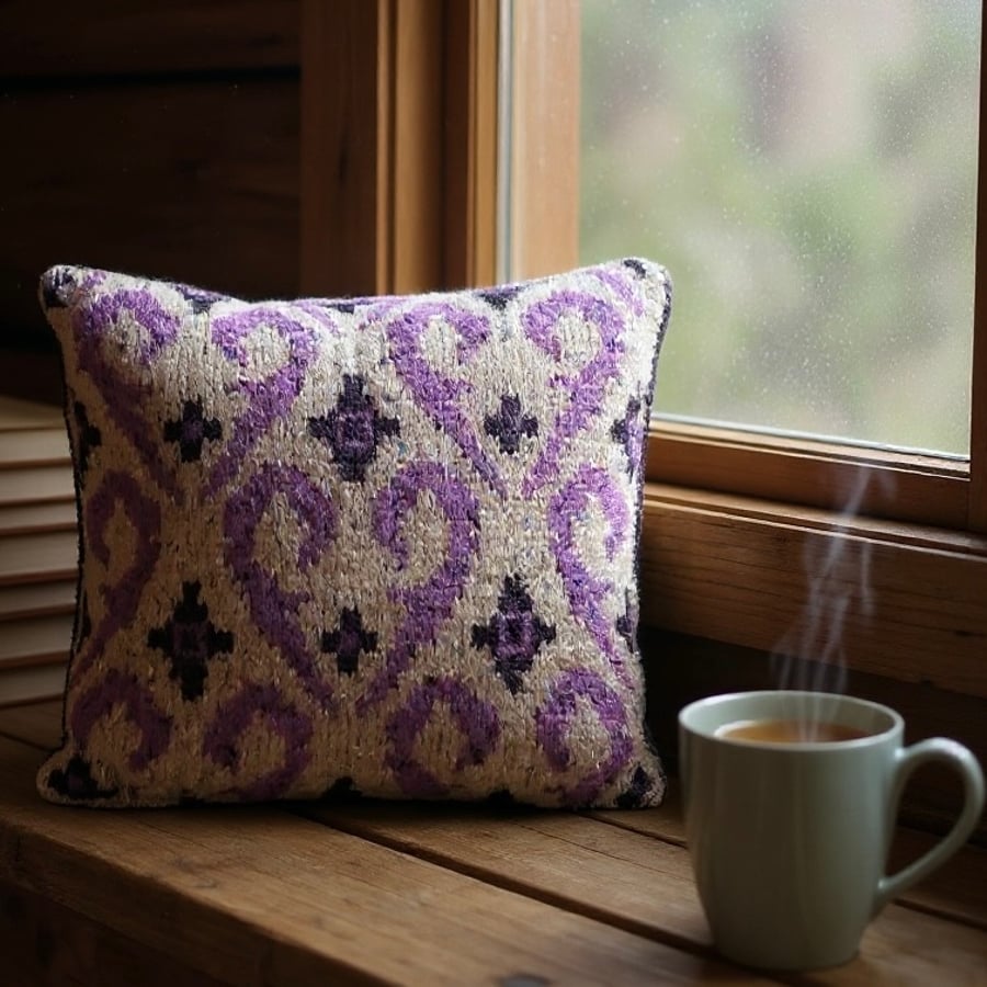 Small pink Fair Isle wool cushion