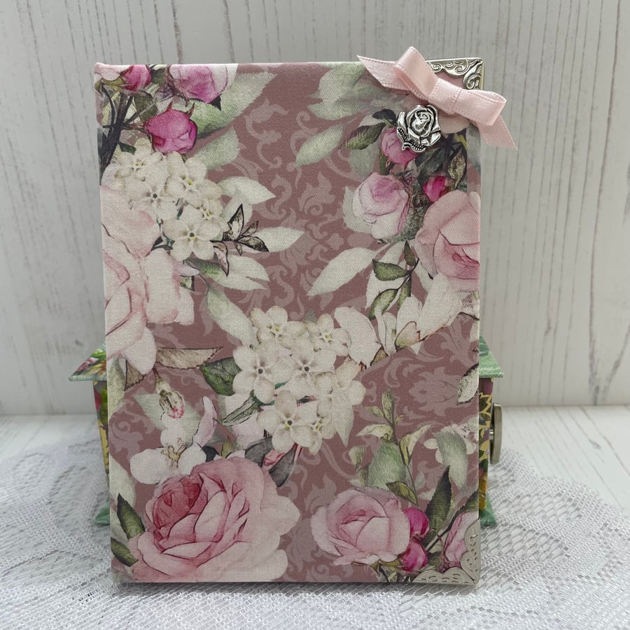 Rose printed fabric covered notebook PB16
