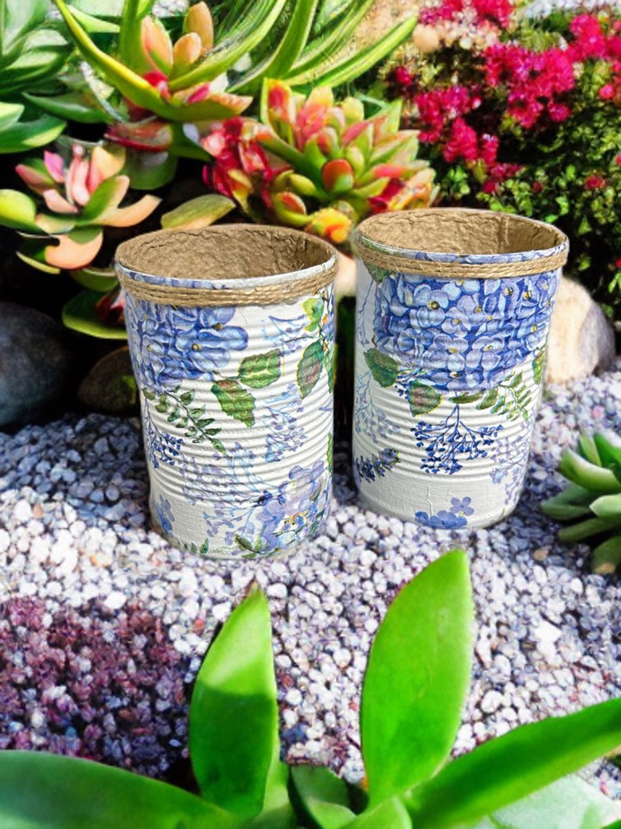 Blue hydrangea Handmade Recycled Eco-Friendly Indoor Kitchen Herb Gift Set